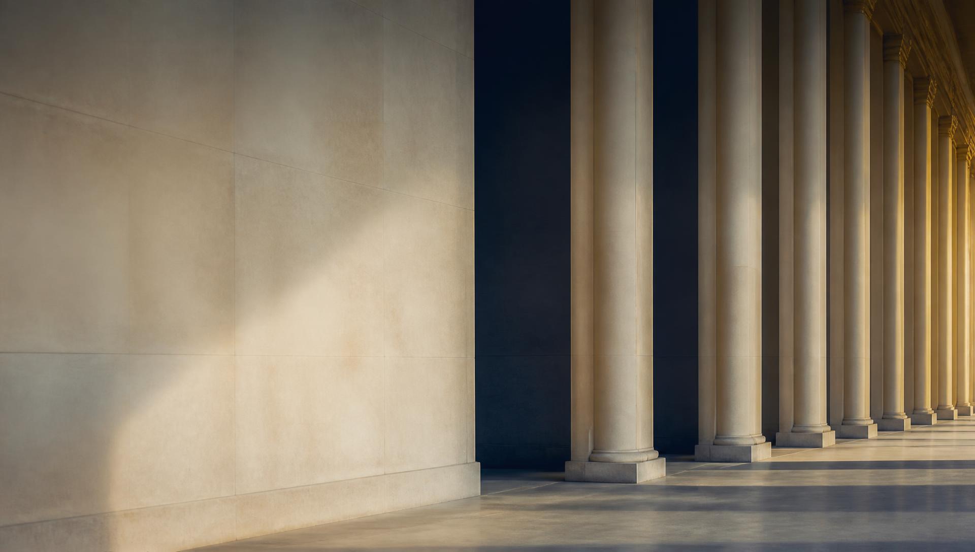 Sunlit stone colonnade